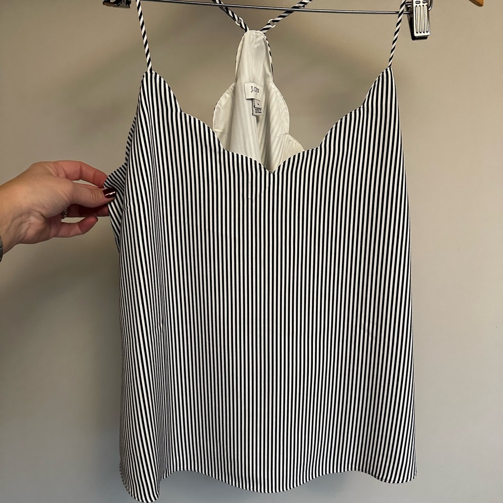 J. Crew Black and White Striped Silk Camisole